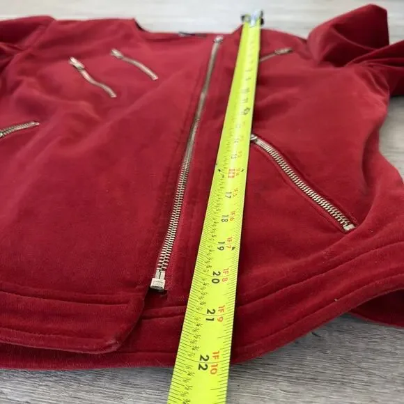 MODA International Velvet Moto Jacket Zip Up Vintage Style Red Sz 8 Lined - Picture 4 of 10